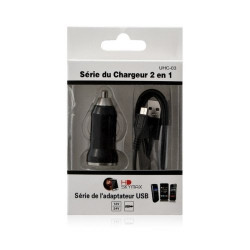 Chargeur voiture allume cigare USB avec câble data pour Wiko Darkside Couleur Noir