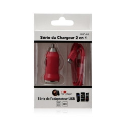 Chargeur voiture allume cigare USB avec câble data pour Wiko Cink Five Couleur Rouge