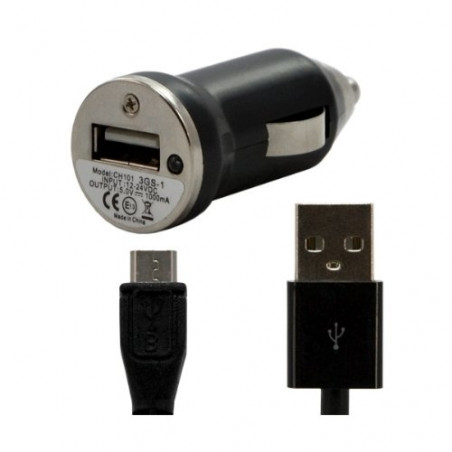 Chargeur voiture allume cigare USB avec câble data pour Wiko Iggy Couleur Noir