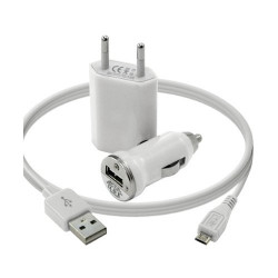 Chargeur maison + allume cigare USB + câble data pour Wiko Sublim Couleur Blanc