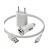 Chargeur maison + allume cigare USB + câble data pour Wiko Cink + Couleur Blanc