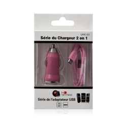 Chargeur voiture allume cigare USB avec câble data pour Samsung Galaxy Express Couleur Rose Pâle