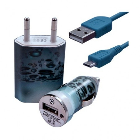Chargeur maison + allume cigare USB + câble data pour Wiko Cink Peax 2 avec motif CV08