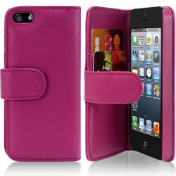 Housse Coque Etui Portefeuille pour Apple Iphone 5 couleur Rose Fushia