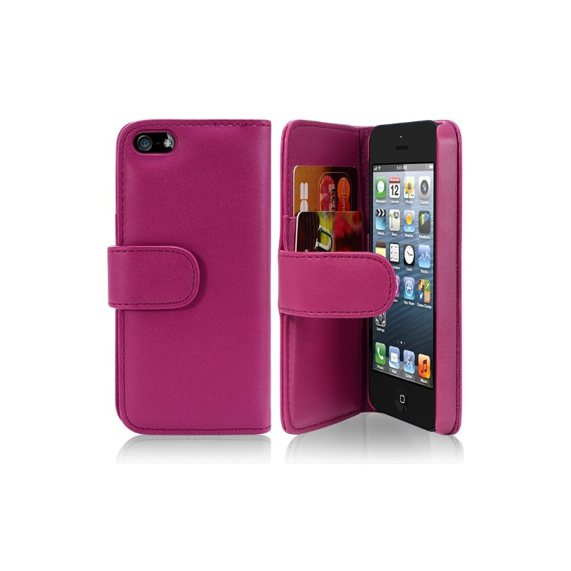 Housse Coque Etui Portefeuille pour Apple Iphone 5 couleur Rose Fushia