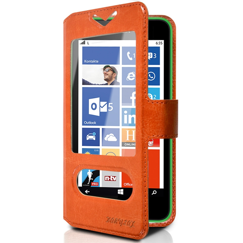 Housse Coque Etui S-view Universel M Couleur Orange pour Nokia Lumia 635