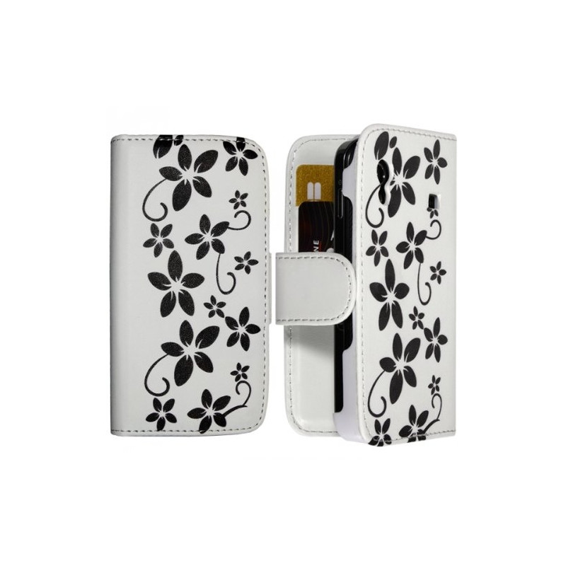 Housse coque étui portefeuille pour Samsung Galaxy Ace avec Motif Fleurs Blanc