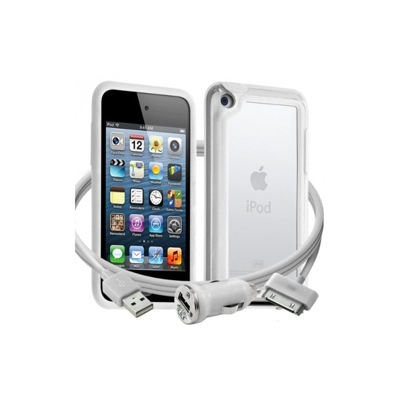 Housse Etui Coque Bumper blanc pour Apple iPod Touch 4G + chargeur auto