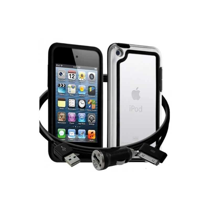 Housse Etui Coque Bumper noir pour Apple iPod Touch 4G + chargeur auto