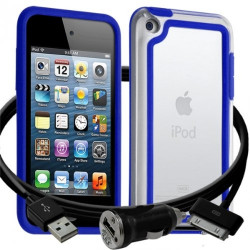 Housse Etui Coque Bumper bleu pour Apple iPod Touch 4G + chargeur auto