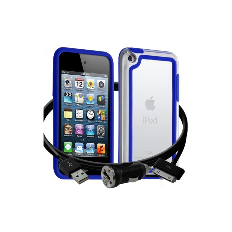 Housse Etui Coque Bumper bleu pour Apple iPod Touch 4G + chargeur auto