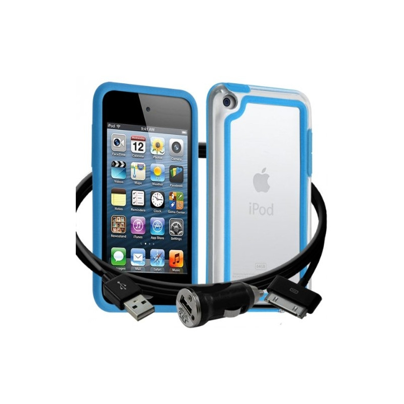Housse Etui Coque Bumper bleu clair pour Apple iPod Touch 4G + chargeur auto
