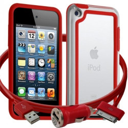 Housse Etui Coque Bumper rouge pour Apple iPod Touch 4G + chargeur auto