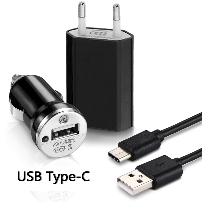 Chargeur Secteur Voiture Câble USB Type C Noir pour Huawei P20