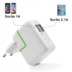 Chargeur Secteur 2 Ports USB pour Apple iPhone 8, Samsung Galaxy S8