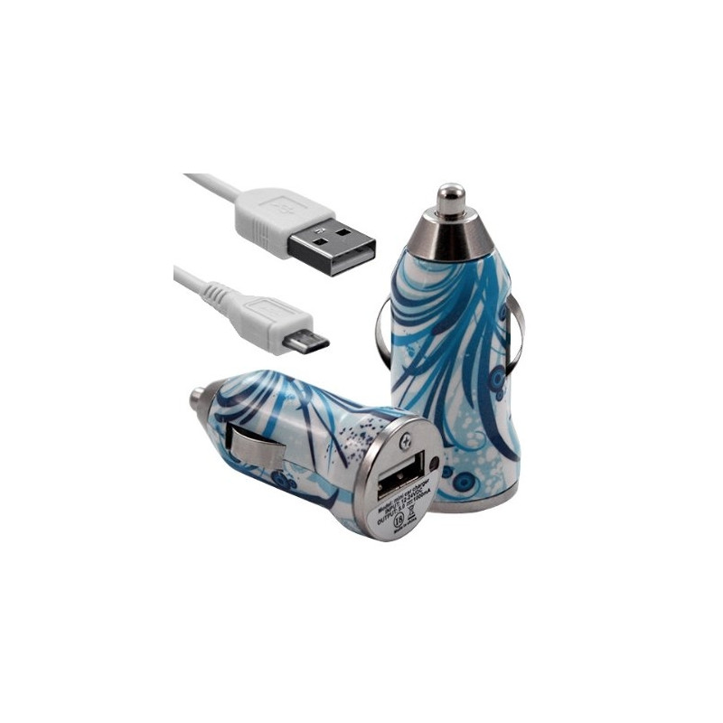 Chargeur voiture allume cigare USB avec câble data pour Archos 50 Platinum avec motif HF08
