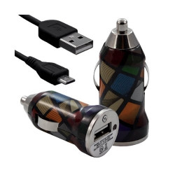 Chargeur voiture allume cigare USB avec câble data pour Archos 50 Platinum avec motif CV02