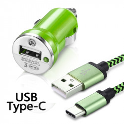 Chargeur Voiture Allume-Cigare Câble USB Type C Vert pour Sony Xperia XZ1 Dual