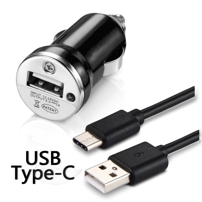 Chargeur Voiture Allume-Cigare Câble USB Type C Noir pour Lenovo Zuk Z1