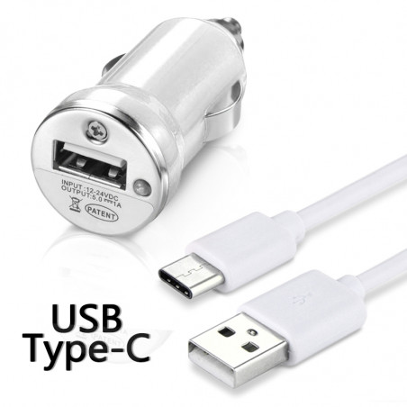 Chargeur Voiture Allume-Cigare Câble USB Type C Blanc pour Lenovo Zuk Z1