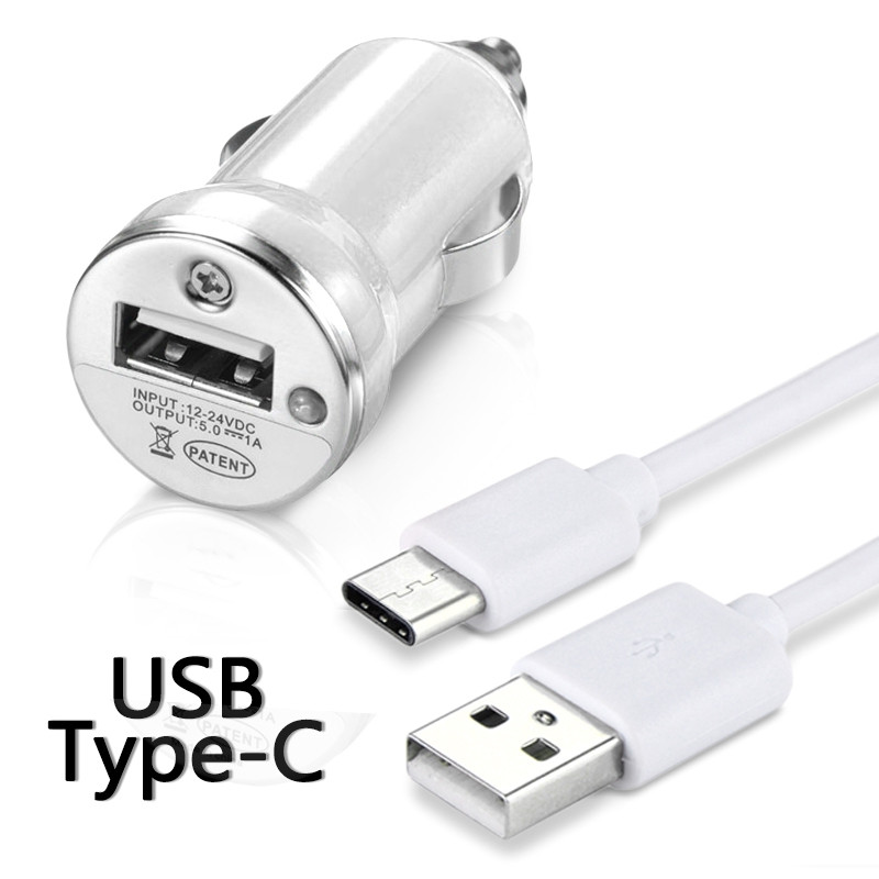 Chargeur Voiture Allume-Cigare Câble USB Type C Blanc pour Google Nexus 5X