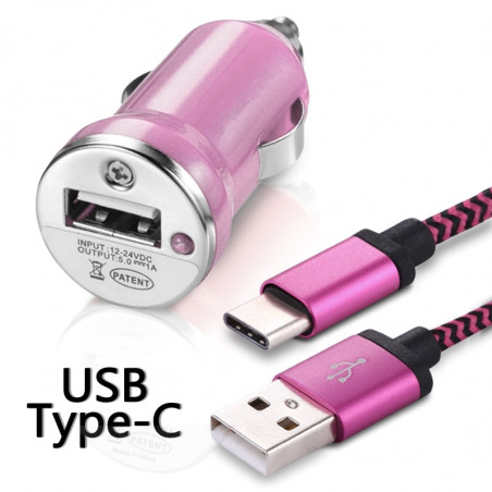 Chargeur Voiture Allume-Cigare Câble USB Type C Rose pour Samsung Galaxy S8/S8+