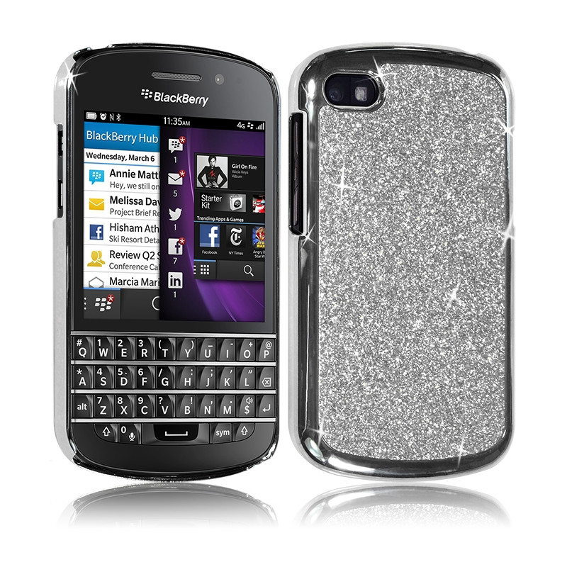 Housse Etui Coque Rigide pour BlackBerry Q10 Style Paillette Couleur Argent