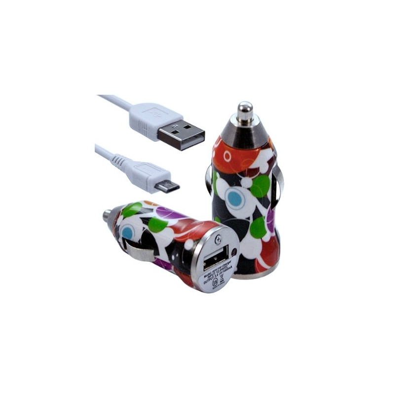 Chargeur voiture allume cigare USB avec câble data pour Archos 45 Platinum avec motif CV12