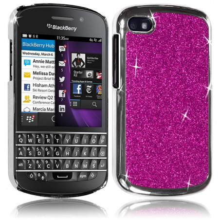 Housse Etui Coque Rigide pour BlackBerry Q10 Style Paillette Couleur Rose Fushia