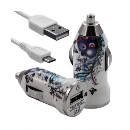 Chargeur voiture allume cigare USB avec câble data pour Sony Xperia M avec motif HF01