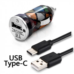 Chargeur Voiture Allume-Cigare Motif CV02 Câble USB Type C pour Sony Xperia XZ1