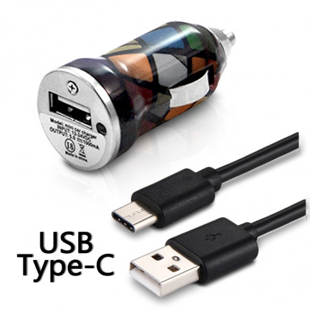 Chargeur Voiture Allume-Cigare Motif CV02 Câble USB Type C pour Lenovo Zuk Z1