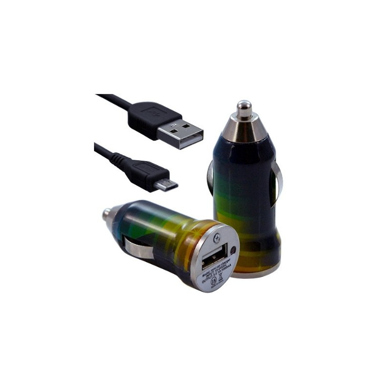Chargeur voiture allume cigare USB avec câble data CV06 pour Nokia : Asha 200 / Asha 201 / Asha 202 / Asha 210 / Asha 302 / Ash