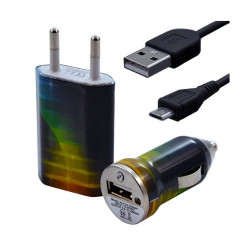 Chargeur maison + allume cigare USB + câble data CV06 pour Alcatel : One Touch 838 /One Touch 903/ One Touch 910 / One Touch 91