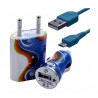 Chargeur maison + allume cigare USB + câble data CV15 pour Alcatel : One Touch 838 /One Touch 903/ One Touch 910 / One Touch 91