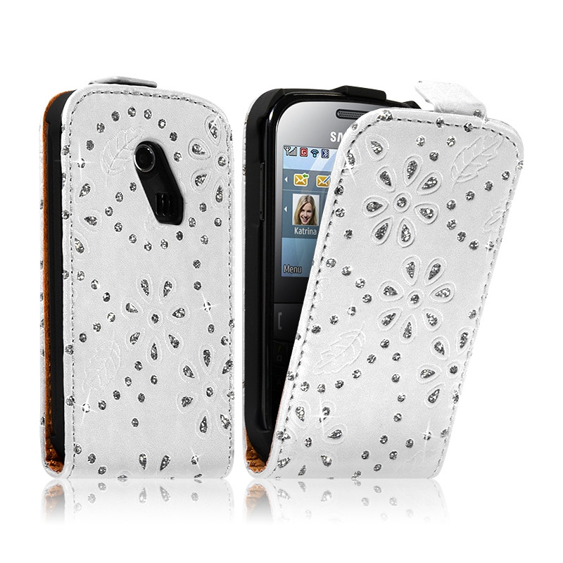 Housse Coque Etui pour Samsung Chat 335 Style Diamant Couleur Blanc