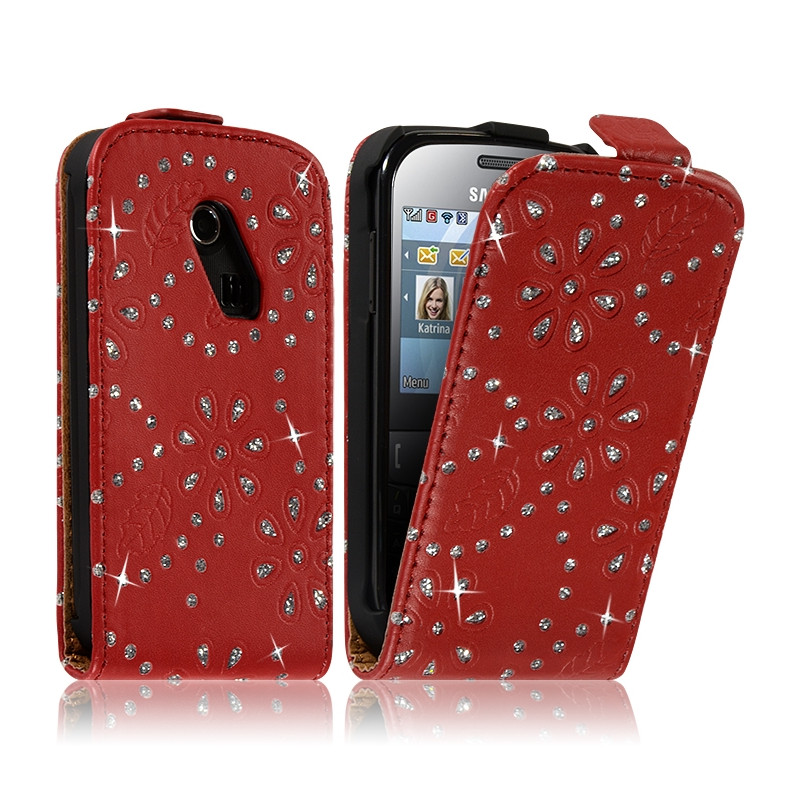 Housse Coque Etui pour Samsung Chat 335 Style Diamant Couleur Rouge