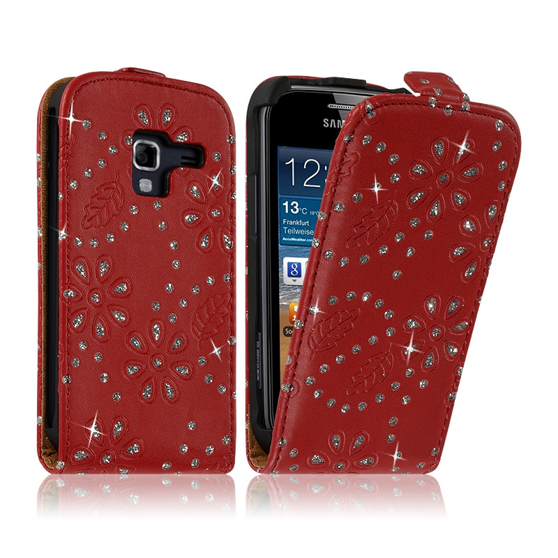 Housse Coque Etui pour Samsung Galaxy Ace 2 Style Diamant Couleur Rouge