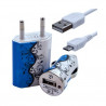 Chargeur maison + allume cigare USB + câble data HF25 pour Archos : 35 Carbon/ 40 Titanium/ 45 Helium 4G/ 45 Platinum/ 45 Titan