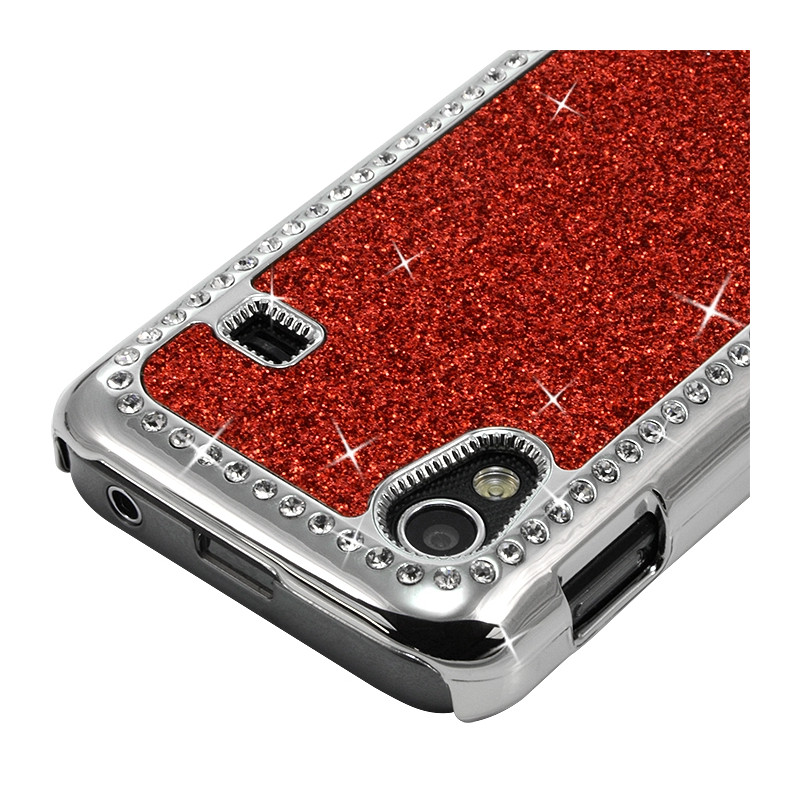 Housse Etui Coque Rigide pour Samsung Galaxy Ace Style Paillette aux Diamants Couleur Rouge