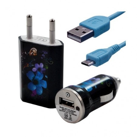 Chargeur maison + allume cigare USB + câble data HF16 pour Sony : Xperia C / Xperia E / Xperia J / Xperia L / Xperia M / Xperia