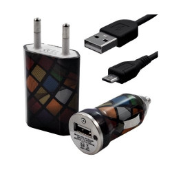 Chargeur maison + allume cigare USB + câble data CV02 pour Nokia : Asha 200 / Asha 201 / Asha 202 / Asha 210 / Asha 302 / Asha 