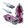 Chargeur maison + allume cigare USB + câble data CV09 pour Nokia : Asha 200 / Asha 201 / Asha 202 / Asha 210 / Asha 302 / Asha 