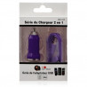 Chargeur voiture allume cigare USB + Cable data couleur violet pour Apple : iPhone / iPhone 3G / iPhone 3GS / iPhone 4 / iPhone 