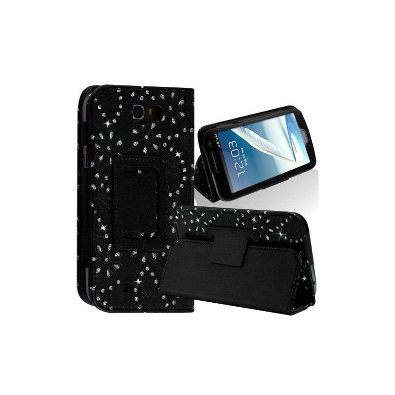 Housse coque etui pour Samsung Galaxy Note Style Diamant Couleur Noir