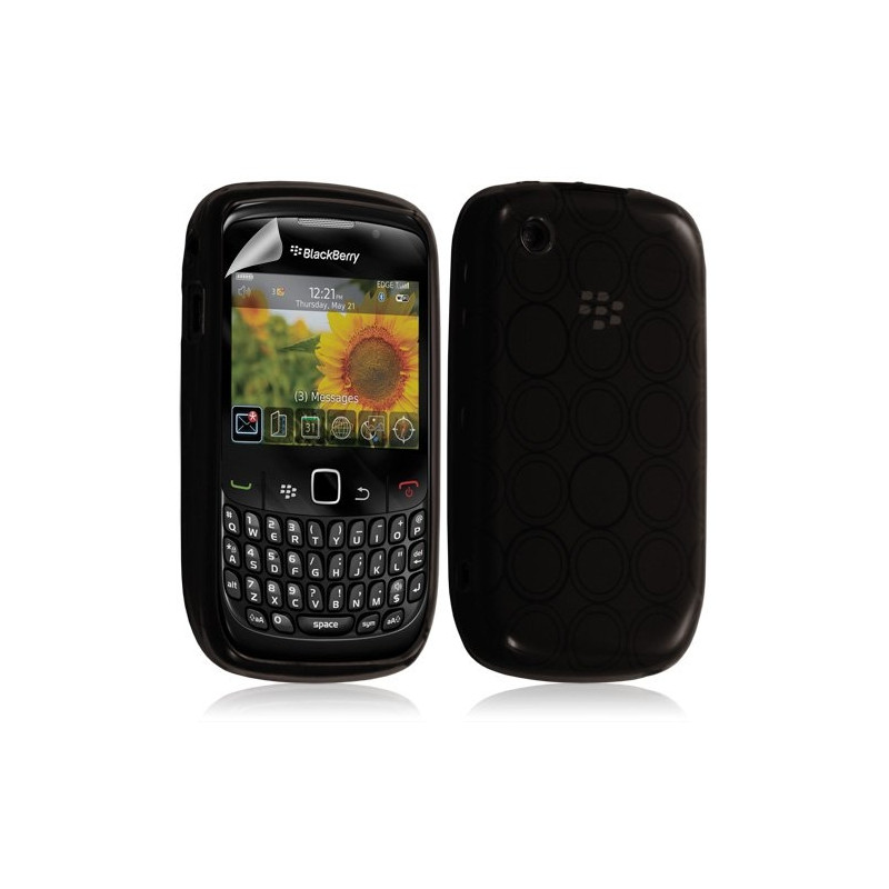 Housse coque étui en gel pour BlackBerry Curve 8520 motif cercle couleur noir translucide + Film protecteur
