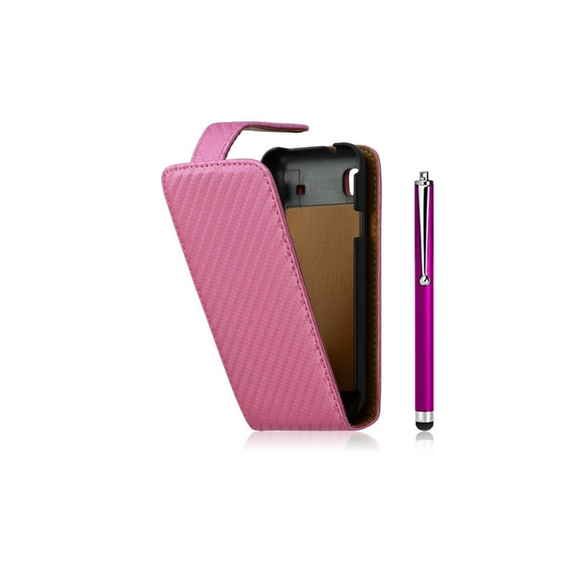 Housse coque étui gaufré pour Samsung Galaxy S i9000 couleur rose + Stylet luxe