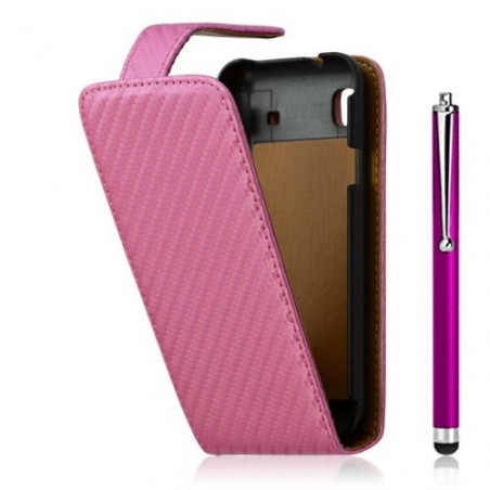 Housse coque étui gaufré pour Samsung Galaxy S i9000 couleur rose + Stylet luxe