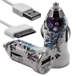 Chargeur voiture allume cigare USB avec câble data avec motif HF01 pour Apple : iPod 2 / iPod 4G / iPod 5G / iPod Photo / iPod 