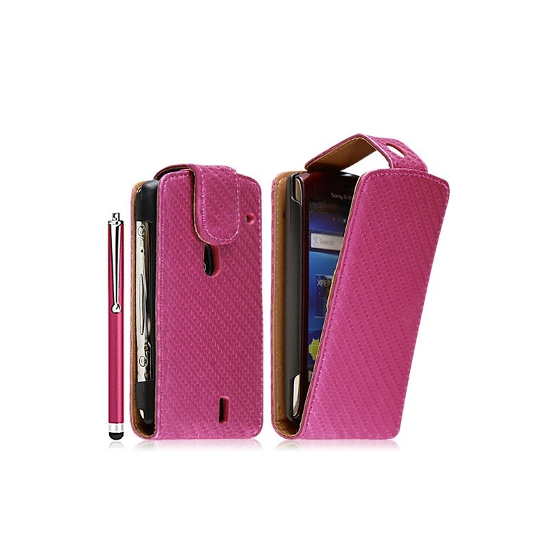 Housse coque étui pour Sony Ericsson Xperia Kyno motif gaufré couleur rose fuschia + stylet luxe + film protecteur